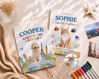 Personalized Pet Photo Coloring Book Custom Dog Cat World Traveller Pet Career Activity Pages
