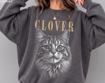 Custom Comfort Colors®  Cat Line Art Sweater Personalized Dog Sketch Vintage Sweatshirt Cute Gift