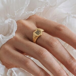 Custom Pet Heart Signet Ring Personalized Dog Cat Photo Engraved Memorial 18K Gold Jewelry image 12