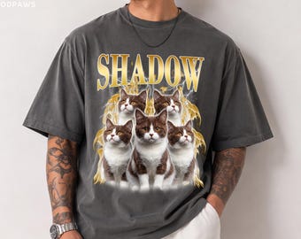 Custom Comfort Colors Vintage Bootleg Cat Shirt Custom Cat Photo Portrait Graphic Tee Cat Mom New Launch Sale