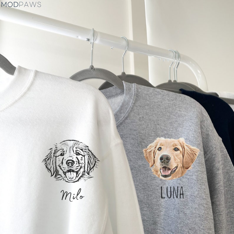 Custom Pet Sweater Using Pet Photo Name Custom Dog Portrait Sweater Personalized Dog Pullover Dog Sweatshirt Custom Cat Crewneck Hoodie image 1