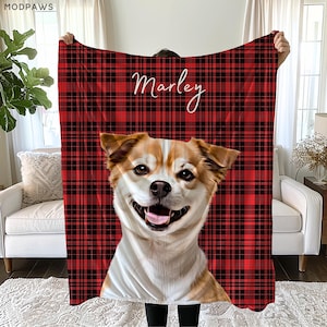 Individuelle Haustierdecke mit Haustierfoto + Name Personalisierte Hundedecke Gestalte Hundedecken Katzenbilddecke Haustier Fotodecke Hund Papa Geschenk