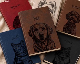 Custom Engraved Vegan Leather Journal Personalized Dog Photo Notebook Unique Cat Lover Gift