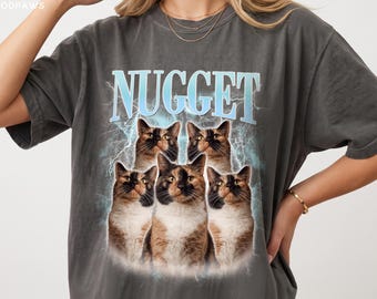 Custom Comfort Colors Vintage Bootleg Cat Shirt Personalized Cat Photo Portrait Tee New Launch Sale