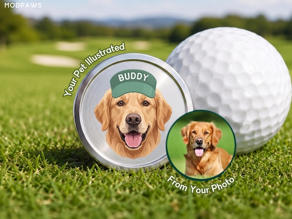 Custom Pet Photo Golf Ball Marker Engraved Stainless Steel Personalized Hat Portrait Unique Gift