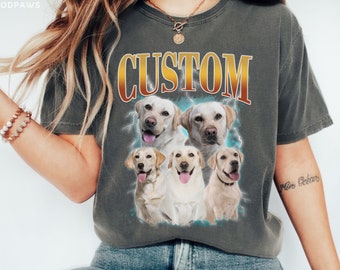 Colores cómodos personalizados Camisa de mascota vintage Foto de mascota + Nombre Camisa de perro personalizada Camisa personalizada Camisetas personalizadas para humanos Camisa de gato Camiseta de los años 90