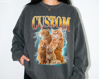 Custom Comfort Colors Vintage Cat Sweater Photo Portrait Personalized Pullover Sweatshirt Dog Mom Gift T-Shirt