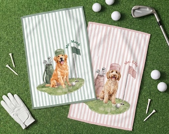 Custom Dog Photo Golf Towel Personalized Stripe Pet Towels Trendy Cat Mom Dad Gift