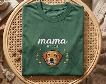 Custom Embroidered Mama Pet Shirt with Sleeve Embroidery Personalized Dog Portrait Cat T-Shirt Tee
