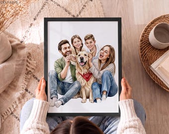 Custom Human  Watercolor Portrait Personalized Pet Digital Art Handcrafted Dog Cat Painting Memorial Keepsake