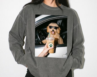 Personalized Dog Mom Iced Coffee Sweater Custom Comfort Colors® Cat Portrait Vintage Sweatshirt