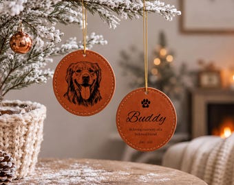 Custom Dog Photo Engraved Christmas Ornament Personalized Cat Leatherette Pet Memorial Gift Keepsake