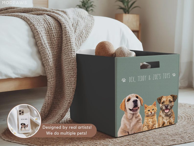 Custom Pet Toy Box Using Pet Photo Personalized Toy Box for Dog Toys Personalized Cat Toy Basket Custom Dog Toy Bin Cat Toy Storage Basket image 5