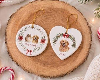 Custom Pet Photo Watercolor Wreath Christmas Ornament Personalized Cat Dog Name Tree Decor Bauble