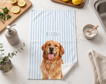 Custom Stripe Pet Tea Towel Personalized Dog Photo Kitchen Towel Unique Cat Dish Towel Striped Microfiber Hand Towel