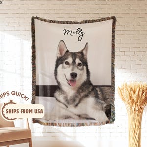 Manta tejida personalizada para perro con foto y nombre de mascota Manta personalizada para mascota Mantas personalizadas para perros Manta con foto de gato Manta con foto de mascota Papá perro