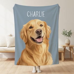 Personalized Pet Photo Blanket with Name - Custom Dog Portrait Gift for Cat Moms
