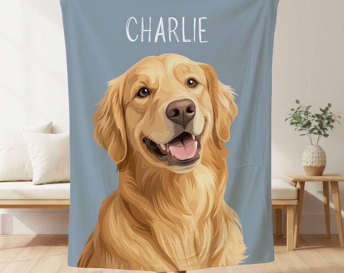 Personalized Pet Photo Blanket with Name - Custom Dog Portrait Gift for Cat Moms