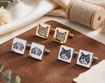 Personalized Pet Photo Cufflinks Custom Dog Picture Cufflinks Engraved Cat Memorial Jewelry Gift