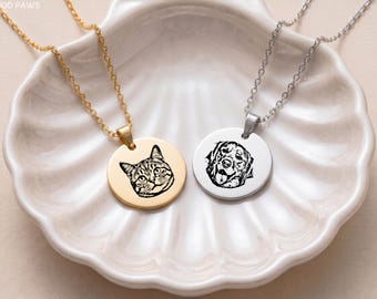 Personalized Pet Engraved Sketch Necklace Custom Dog Picture Pendant Cat Memorial Jewelry Remembrance Gift