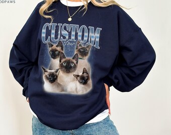 Benutzerdefinierter Vintager Haustier-Pullover mit Haustierfoto Benutzerdefinierter Hundeporträt-Pullover Personalisierter Hunde-Pullover Hunde-Sweatshirt Hund Mama Geschenk Benutzerdefiniertes Katzen-T-Shirt