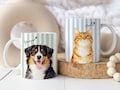Custom Pet Mug from Photo + Name – Personalized Striped Dog & Cat Photo Coffee Cup, Custom Pet Mug, Dog Mom Gift, Cat Dad Mug, New Dog Gift
