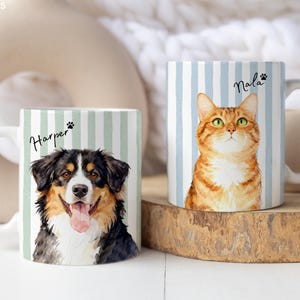 Taza personalizada para mascota con foto y nombre: taza de café personalizada con foto de perro y gato a rayas, taza personalizada para mascota, regalo para mamá perruna, taza para papá gatuno, regalo para perro nuevo