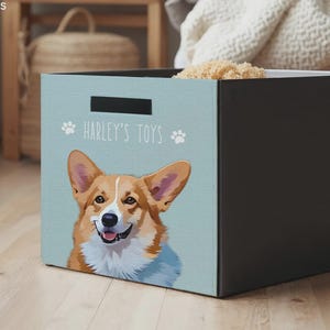 Custom Pet Toy Box Using Pet Photo Personalized Toy Box for Dog Toys Personalized Cat Toy Basket Custom Dog Toy Bin Cat Toy Storage Basket image 1