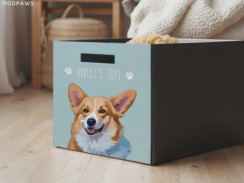 Custom Pet Toy Box Using Pet Photo Personalized Toy Box for Dog Toys Personalized Cat Toy Basket Custom Dog Toy Bin Cat Toy Storage Basket image 1