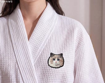 Custom Cat Photo Embroidered Waffle Robe Personalized Pet Dog Mom Gift Kimono Bathrobe Housecoat
