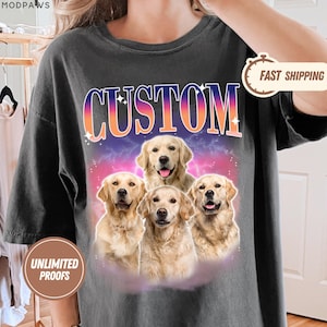 Custom Comfort Colors Vintage Bootleg Dog Shirt Pet Photo + Name Custom Pet Portrait Personalized Shirt Custom T Shirts Cat Shirt 90&#39;s Tee