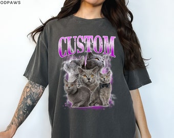 Custom Comfort Colors Vintage Pet Shirt Pet Photo + Name Custom Dog Shirt Personalized Shirt Custom T Shirts for Humans Cat Shirt 90's Tee