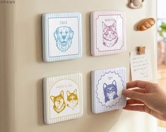 Custom Stripe Pet Photo Porcelain Magnet Personalized Dog Cat Picture Fridge Ceramic Magnets Gift