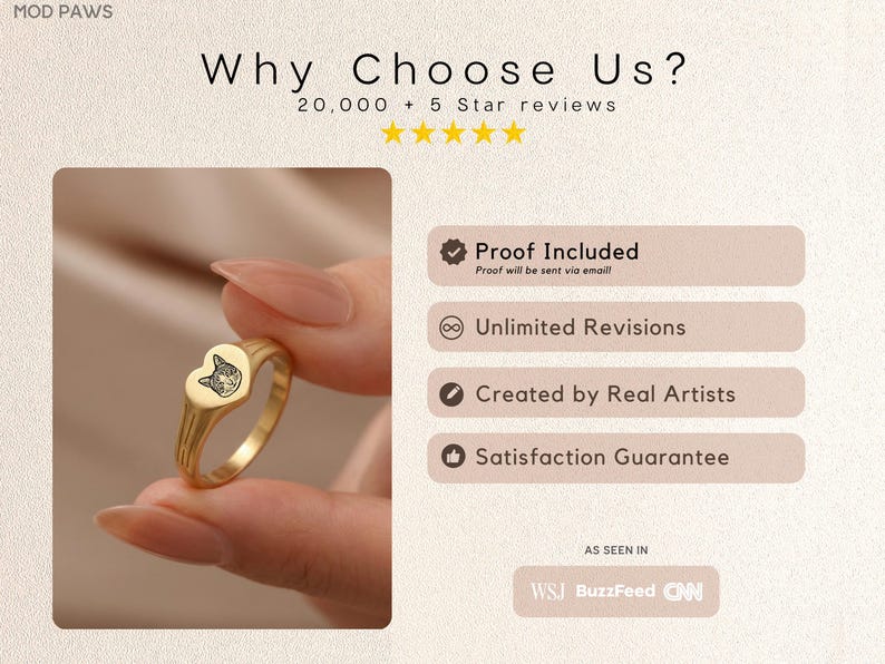 Custom Pet Heart Signet Ring Personalized Dog Cat Photo Engraved Memorial 18K Gold Jewelry image 7
