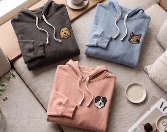 Custom Embroidered Dog Photo Comfort Colors Hoodie Personalized Cat Name Pet Sweatshirt Gift for Dog Mom