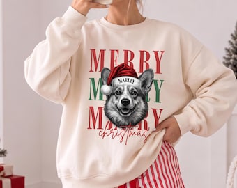 Custom Comfort Colors® Vintage Christmas Sweater Santa Dog Cat Photo Sweatshirt Personalized Holiday Apparel
