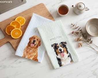 Custom Stripe Pet Tea Towel Personalized Dog Photo Kitchen Towel Unique Cat Dish Towel Striped Microfiber Hand Towel New Pet Owner Gift