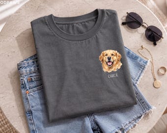 Custom Comfort Colors® Watercolor Pet Photo Name Shirt Personalized Dog Cat Portrait Graphic T-Shirt  Apparel