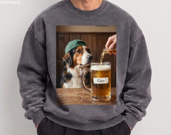 Custom Comfort Colors®  Dog Photo Drinking Beer Sweater Personalized Pet Silly Meme Sweatshirt Gift