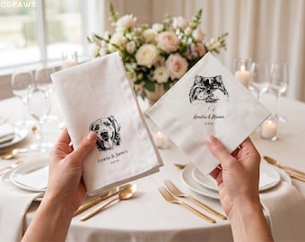 Personalized Pet Photo Wedding Napkins Custom Dog Cat Cocktail Serviettes Cloth or Paper Party Birthday Decorations