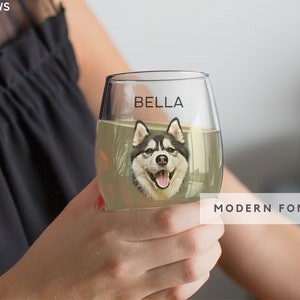 Custom Wine Glasses Using Pet Photo Name Custom Cat Red Wine Glasses Personalized Dog Wine Stemless Glass Custom Pet White Wine Glass image 4