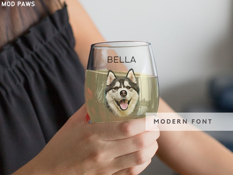 Custom Wine Glasses Using Pet Photo Name Custom Cat Red Wine Glasses Personalized Dog Wine Stemless Glass Custom Pet White Wine Glass image 4