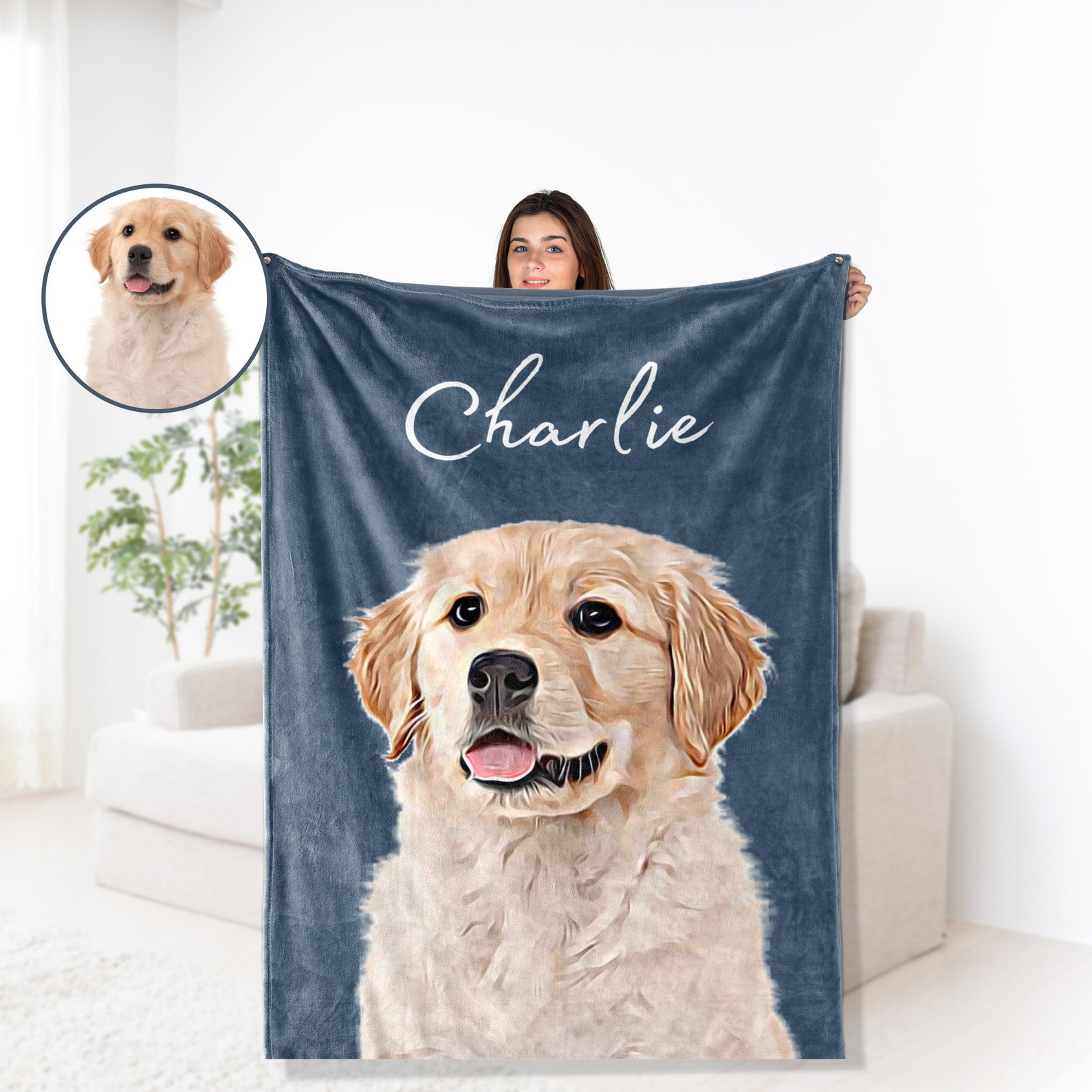 Custom Pet Blanket Using Pet Photo + Name