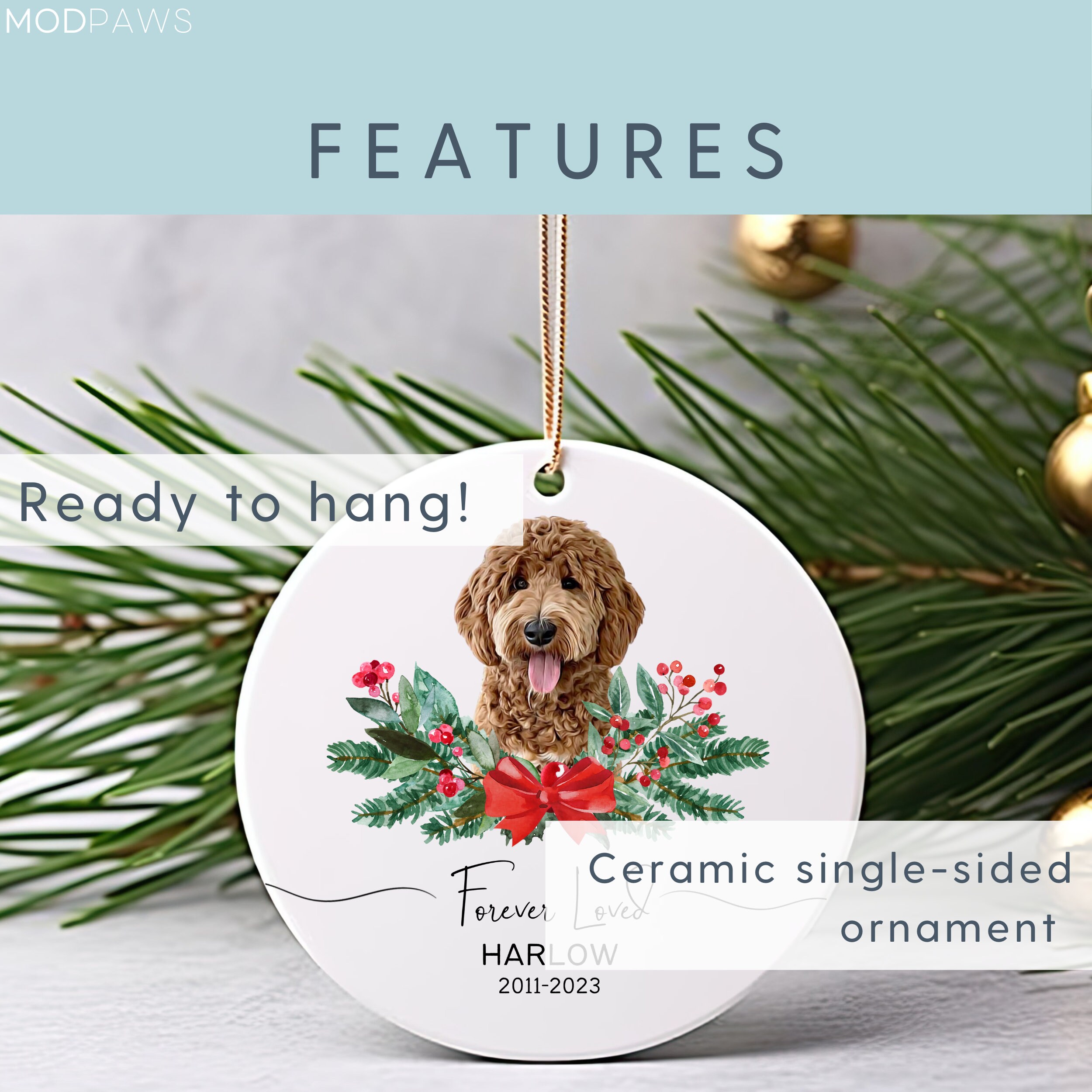 Personalized Pet Memorial Watercolor Ornament Using Pet's Photo + Name ...