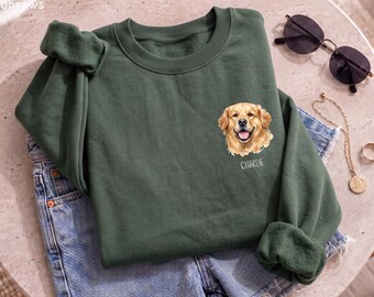 Custom Comfort Colors® Watercolor Sweater Personalized Cat Portrait Crewneck Dog Photo Sweatshirt Pet Lover Memorial Gift