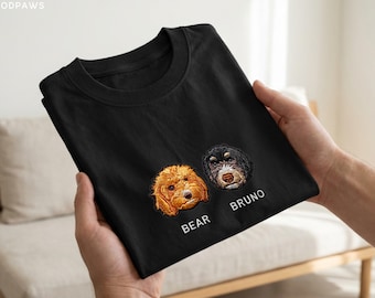 Custom Embroidered Cat Face Shirt with Sleeve Embroidery Personalized Dog Portrait Pet T-Shirt Tee
