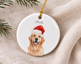 Custom Dog Watercolor Ceramic Christmas Tree Ornament Cat Santa Hat Holiday Keepsake Unique Decor