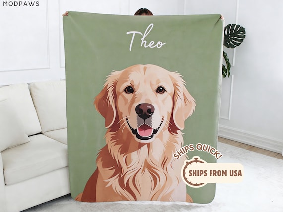 Custom Pet Blanket Using Pet Photo + Name Custom Dog Portrait Blanket Personalized Dog Blankets Cat Picture Blanket Pet Photo Dog Dad Gift