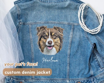 Chaqueta Jean para mascotas personalizada con foto de mascota + nombre Chaqueta vaquera personalizada para mujeres y perros Chaqueta femenina para gatos personalizada Abrigo Jean para damas u hombres