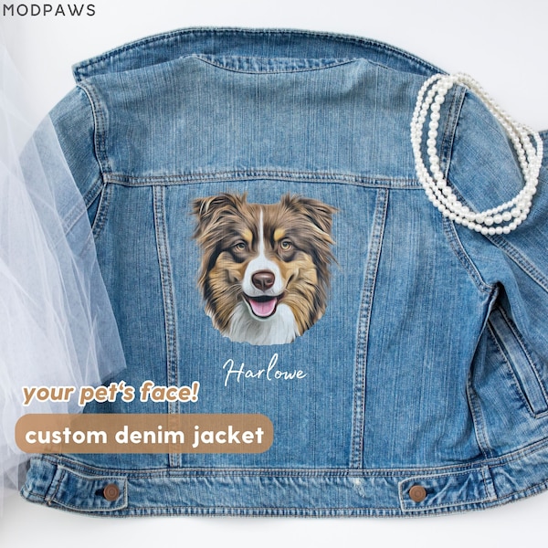 Custom Pet Jean Jacket Using Pet Photo + Name Custom Dog Women Denim Jacket Personalized Cat Female Jacket Jean Coat for Ladies or Men